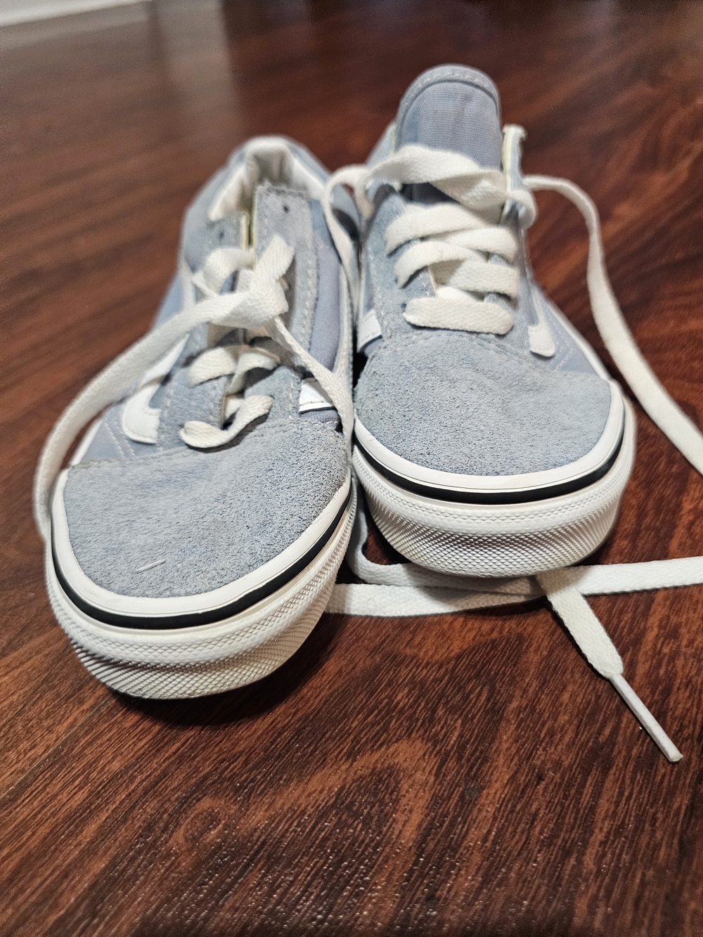 Vans Kids Off The Wall Low Light Blue and White Suede Lace-Up Sneakers